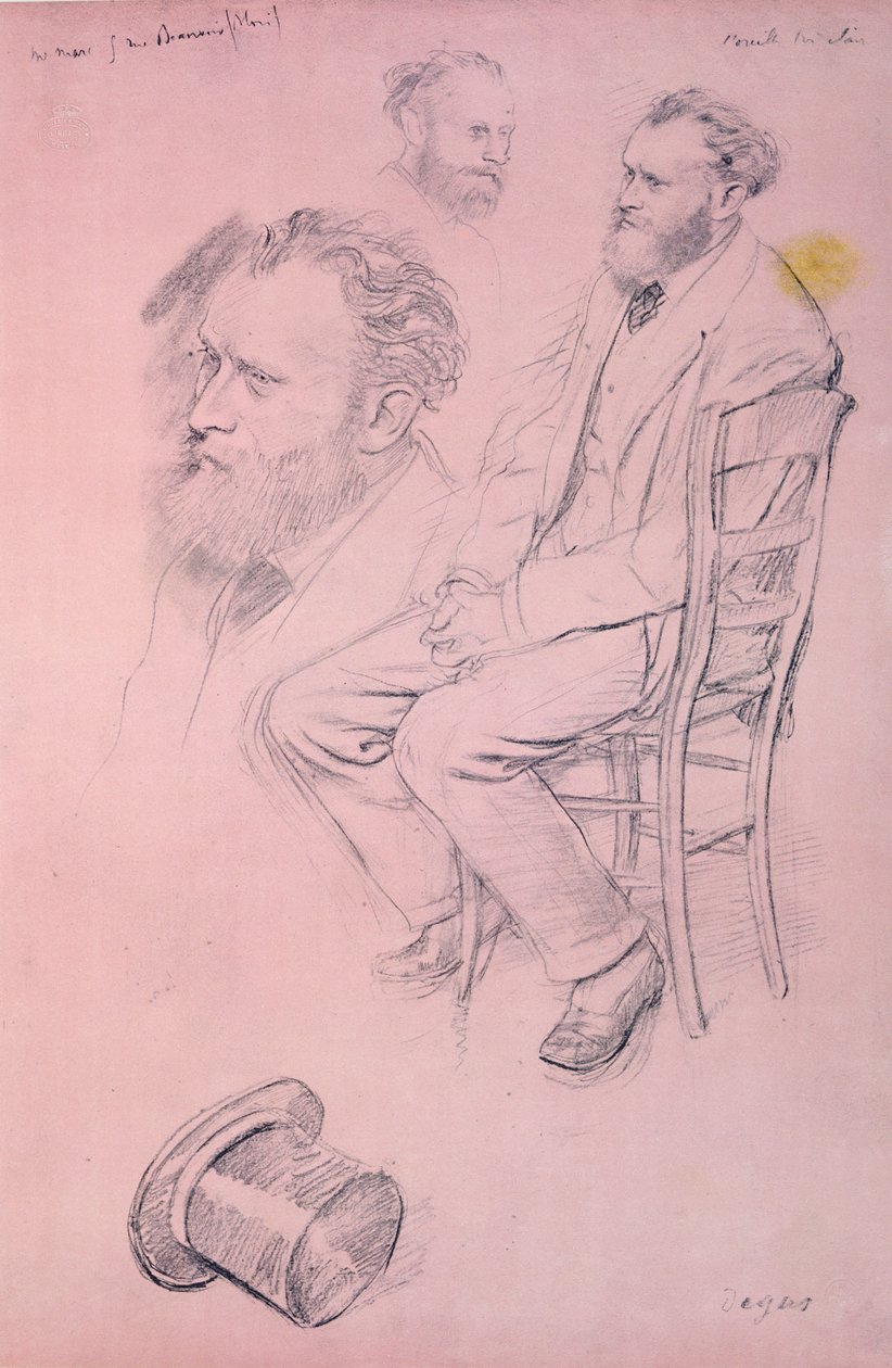 研究爱德华·马奈的肖像（1832-1883）1864-66（铅笔在有色纸上） 作者 埃德加·德加