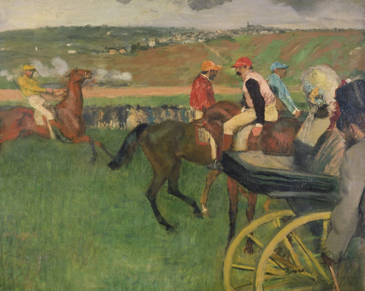 赛马场 - 马车附近的业余骑师，c.1876-87 作者 埃德加·德加