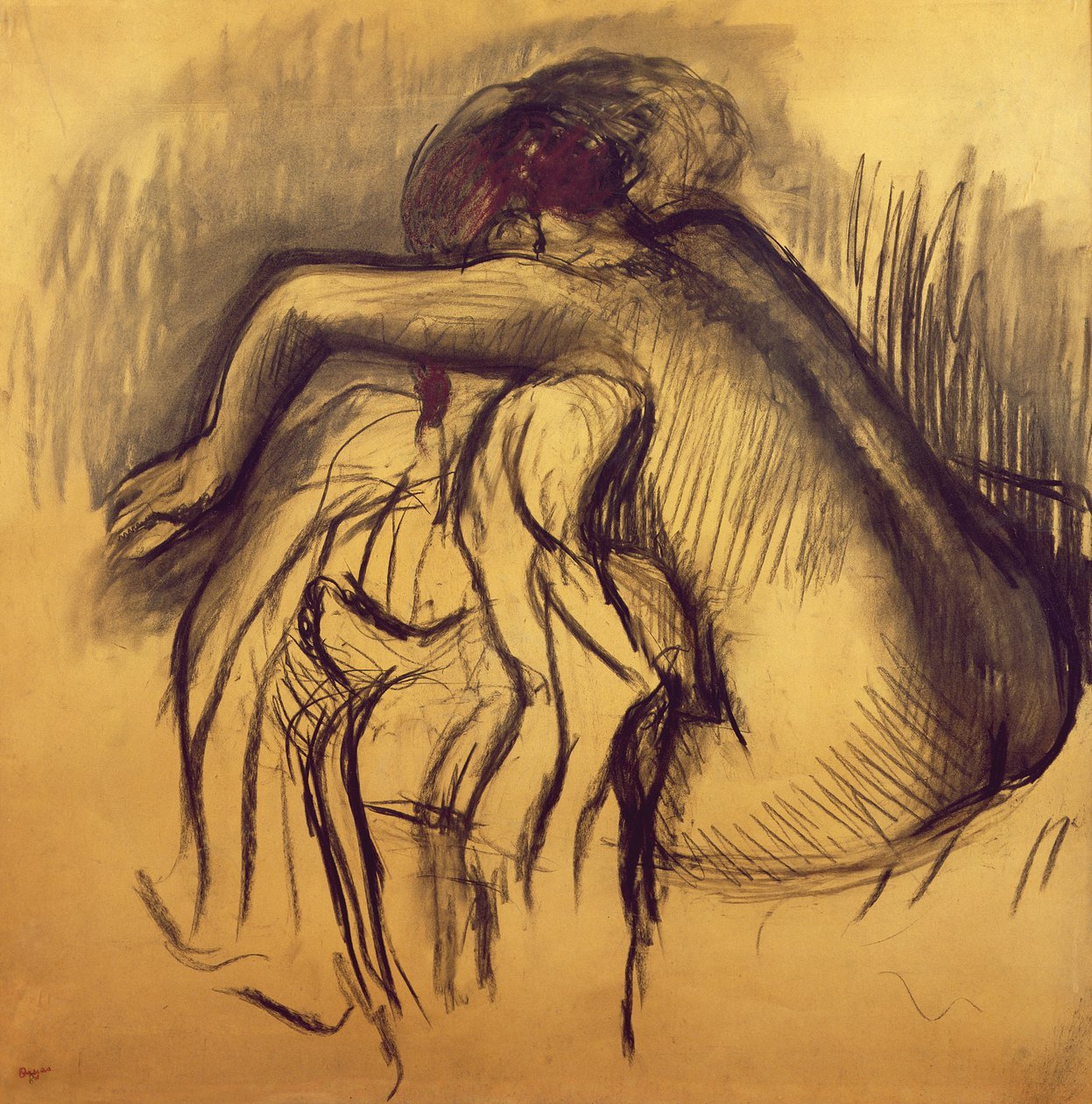 女人干燥，c.1893-98（纸上的木炭） 作者 埃德加·德加