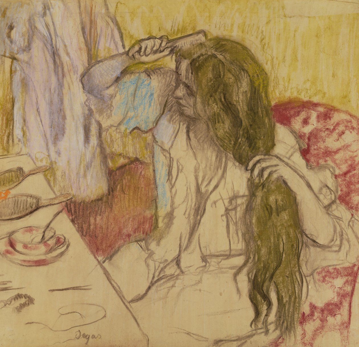 女人在她的toilette，c.1885（蜡笔在纸板上） 作者 埃德加·德加