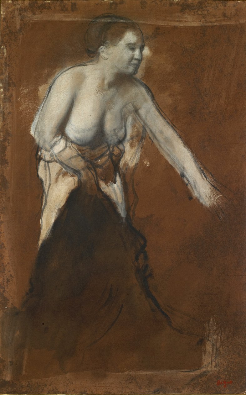 洗她自己的女人，c.1866-68（纸板上的油） 作者 埃德加·德加