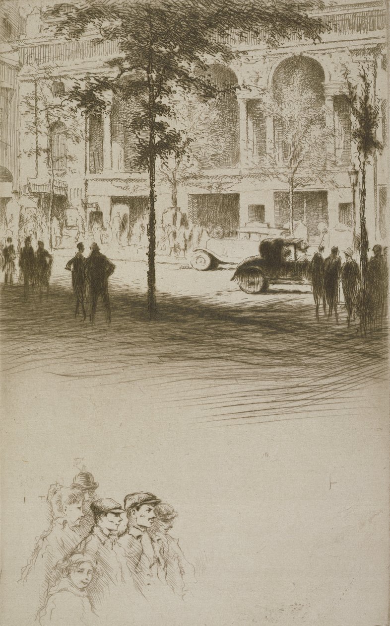 城镇广场，Sidonie-Gabrielle Colette（1873-1954 年）为“Mitsou”绘制的插图，1930 年出版（蚀刻和干画） 作者 埃德加·查恩（Edgar Chahine）