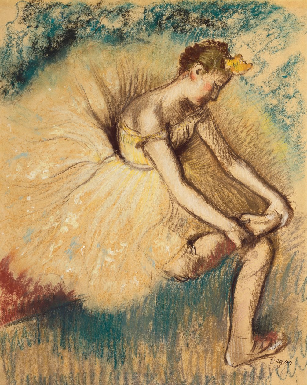 舞者穿上鞋子；舞者绑鞋，1896年 作者 埃德加·德加