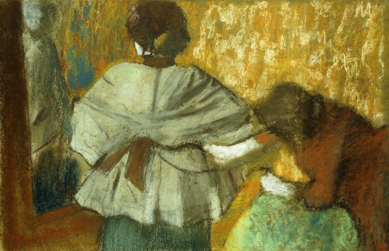 在Couturiere，试衣； Chez la Couturiere，《随笔》，1882年 作者 埃德加·德加