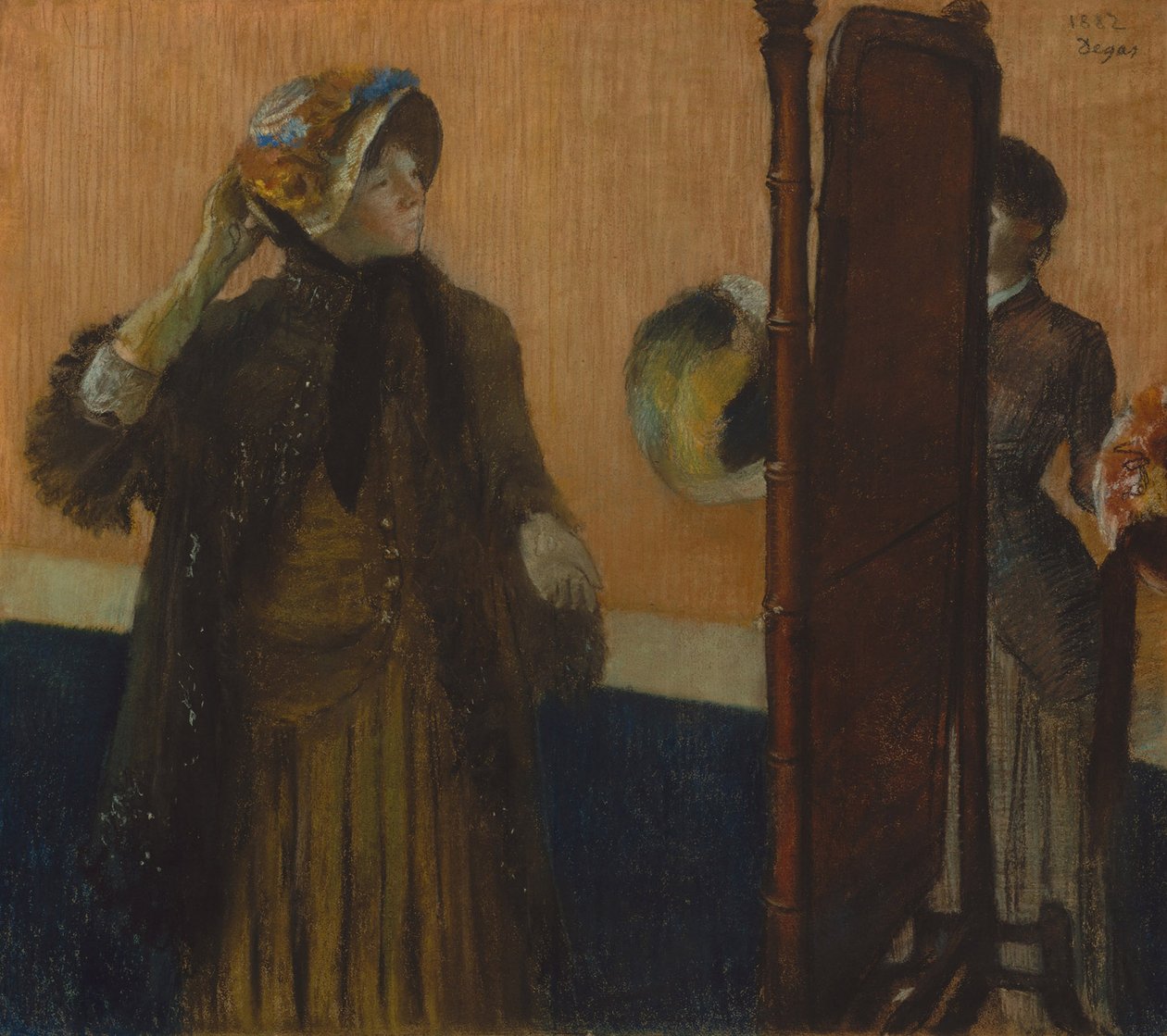 在The Milliners，1882年（在丝绸螺栓上放置的浅灰色编织纸上的蜡笔） 作者 埃德加·德加