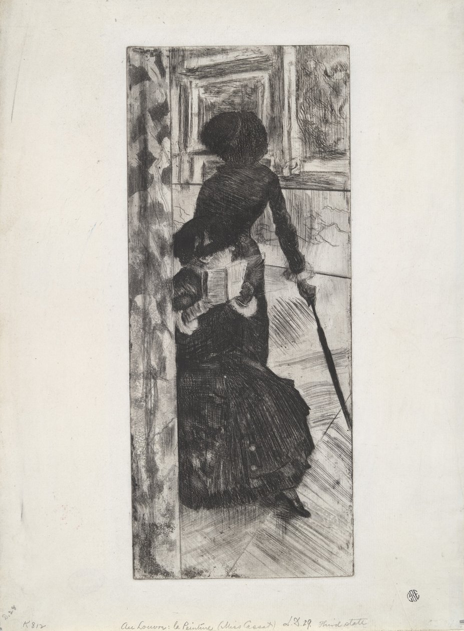 在卢浮宫：绘画（玛丽卡萨特），c.1879-80（蚀刻和aquatint） 作者 埃德加·德加