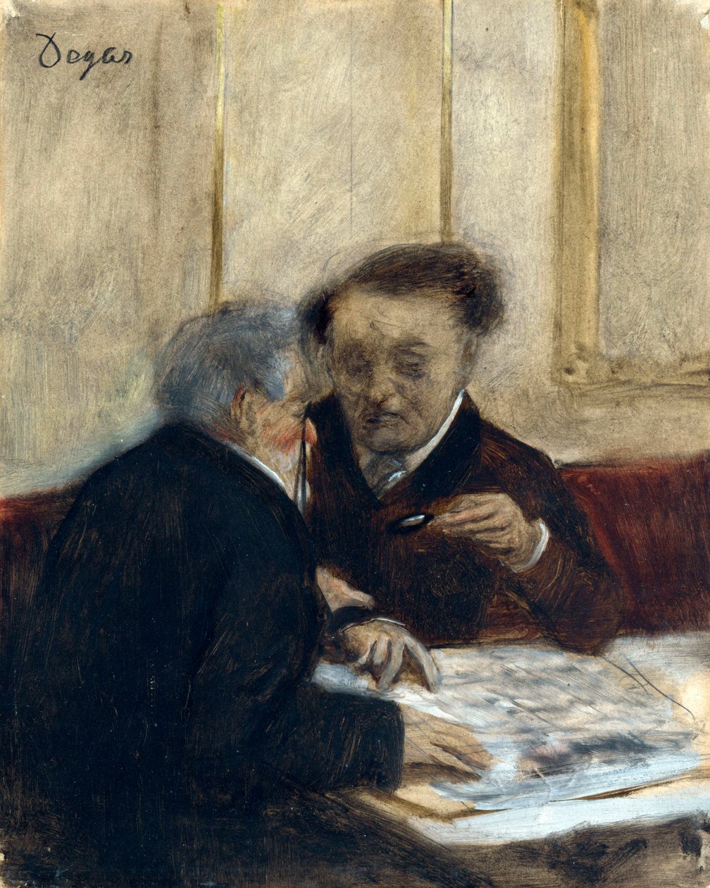 埃德加-德加（1834-1917 年）的画作 "Au cafe Chateaudun"，约 1870 年 尺寸：23.7x19 厘米 伦敦国家美术馆 作者 埃德加·德加