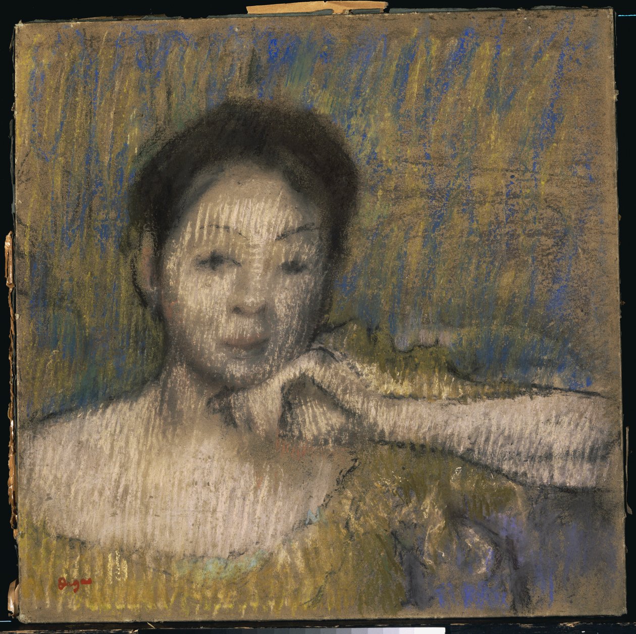 一个女人的半身像，左手放在下巴上，约1895年-98年 作者 埃德加·德加