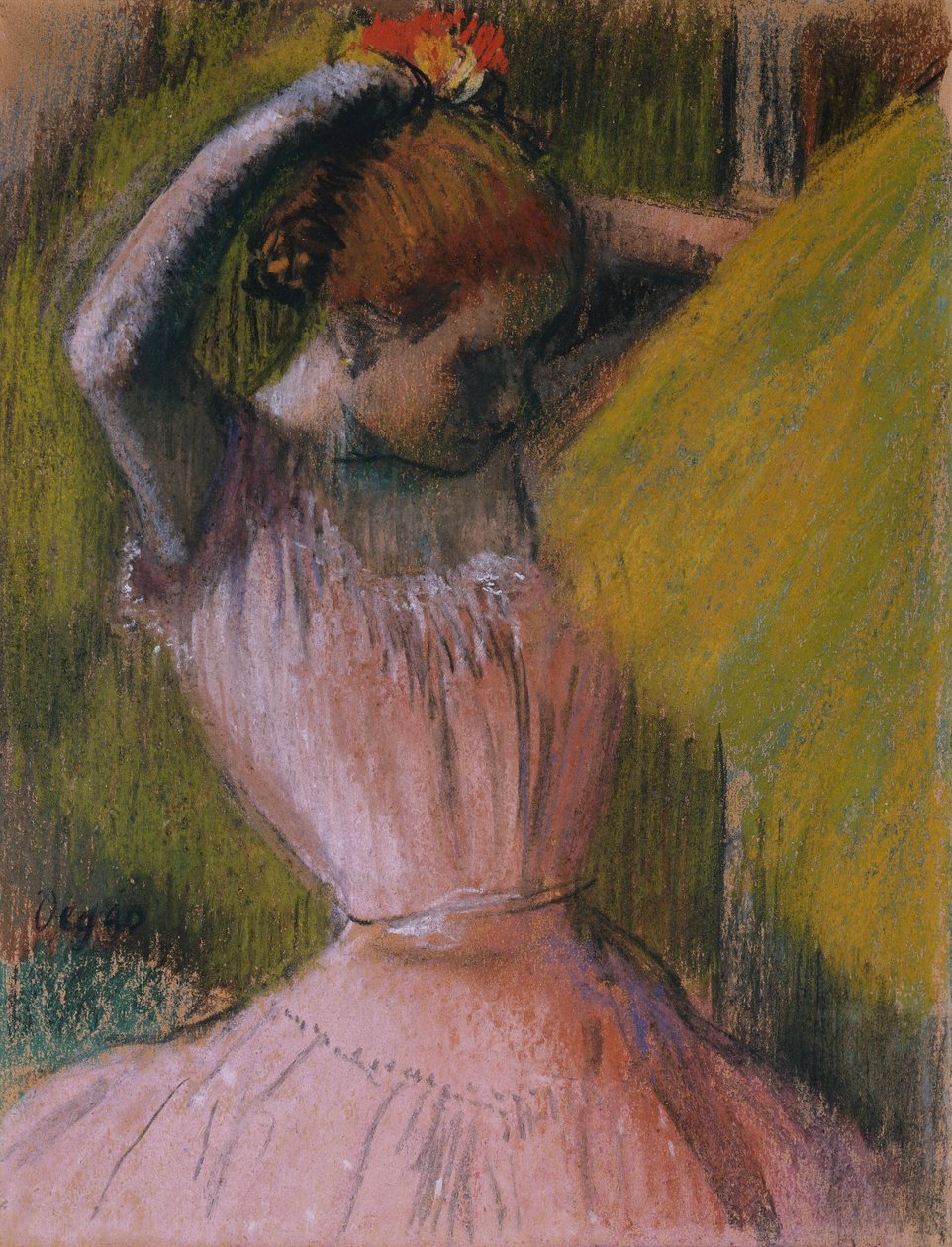 舞蹈家整理她的头发，约1900-1912年（粉彩画在拉伸纸上铺设）。 作者 埃德加·德加