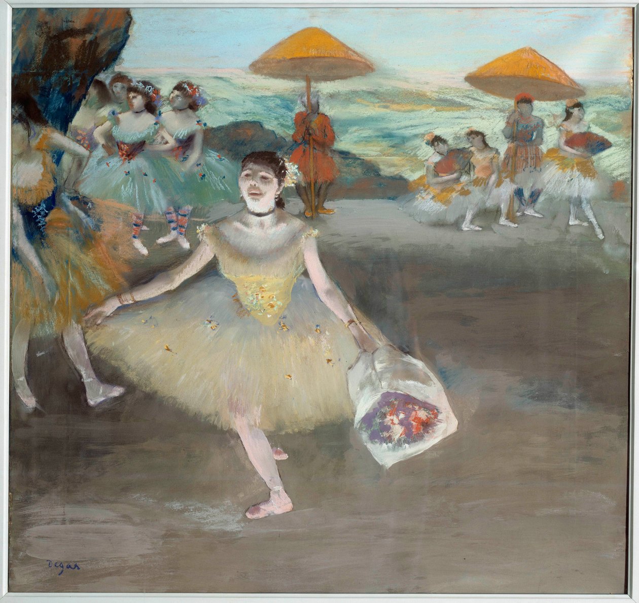 舞者与舞台上的花束问候 埃德加·德加 (1834-1917) 的画作。 1878. Sun 0,72x0,77 m 巴黎奥赛博物馆 作者 埃德加·德加