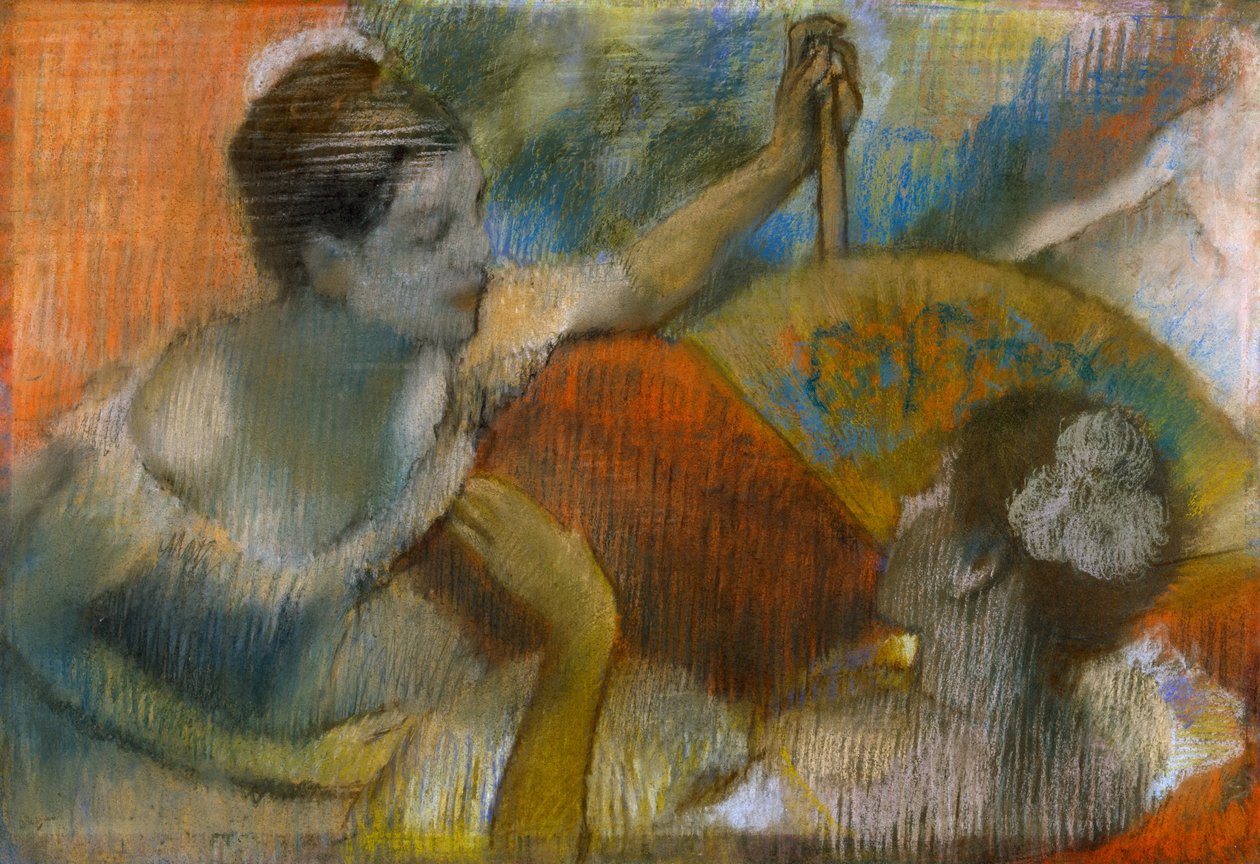 拿扇子的舞者，约 1883-86 年（纸上粉彩画） 作者 埃德加·德加