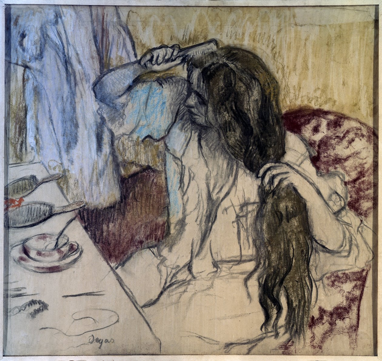 正在梳妆的女子。埃德加-德加（1834-1917 年）的绘画作品 作者 埃德加·德加