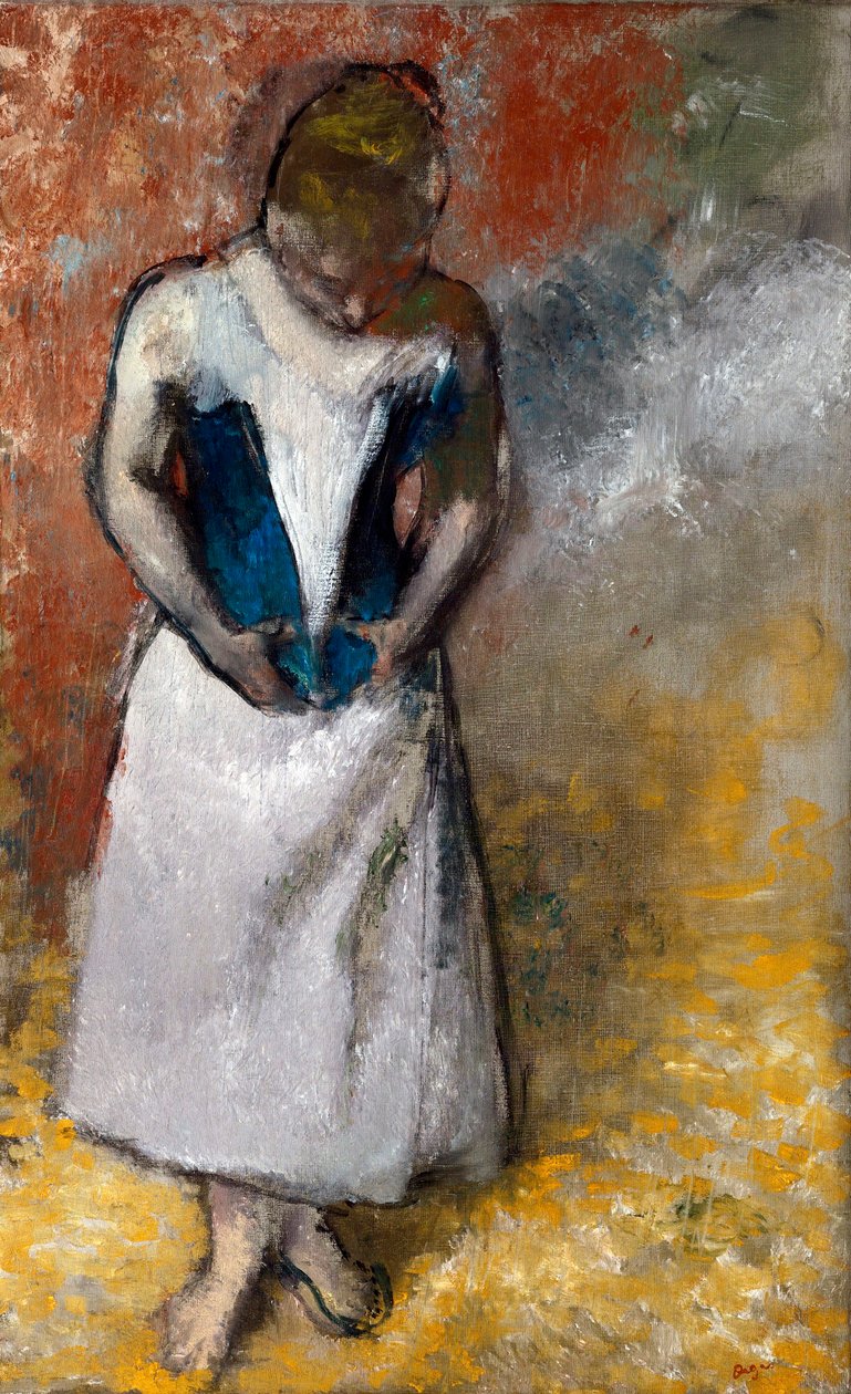 “Femme de face, fermant son corset”（女人站在前面，紧握紧身胸衣）Peinture d