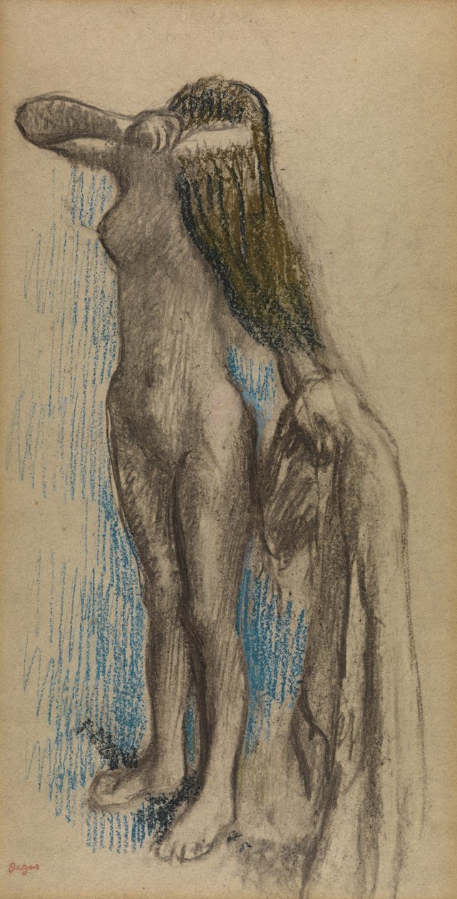 做头发的女人，c.1887-90（木炭和铅笔在纸上） 作者 埃德加·德加
