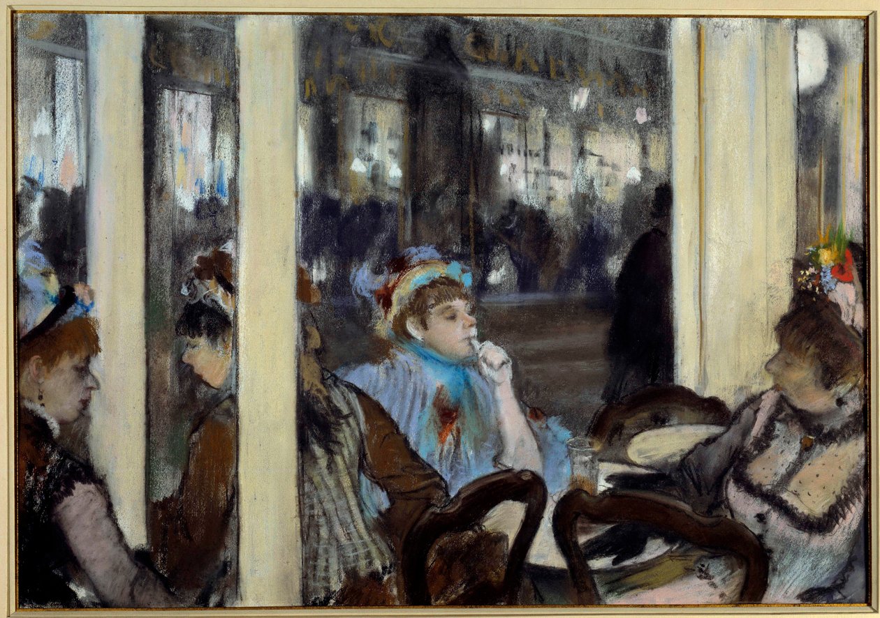咖啡馆露台上的妇女 埃德加·德加（Edgar Degas，1834-1917 年）1877 年的蜡笔画。 0,54x0,71 m 巴黎，奥赛博物馆 - 咖啡馆露台上的女性。 Edgar Degas (1834-1917) 1877 年的粉彩画。0.54 x 0.71 m。 巴黎奥赛博物馆 作者 埃德加·德加