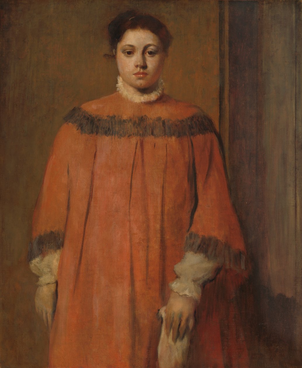 红色的女孩，c.1866 作者 埃德加·德加