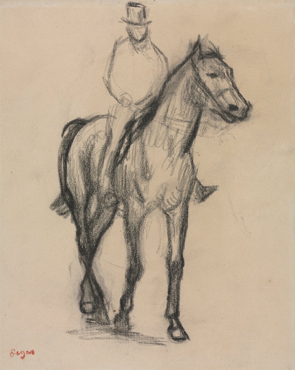 马与骑士，约 1890 年（黑色粉笔画） 作者 埃德加·德加
