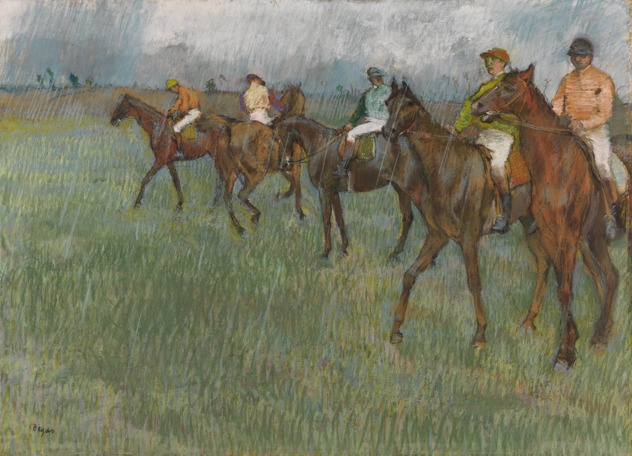 雨中的骑师，约 1886 年（纸上粉彩画） 作者 埃德加·德加