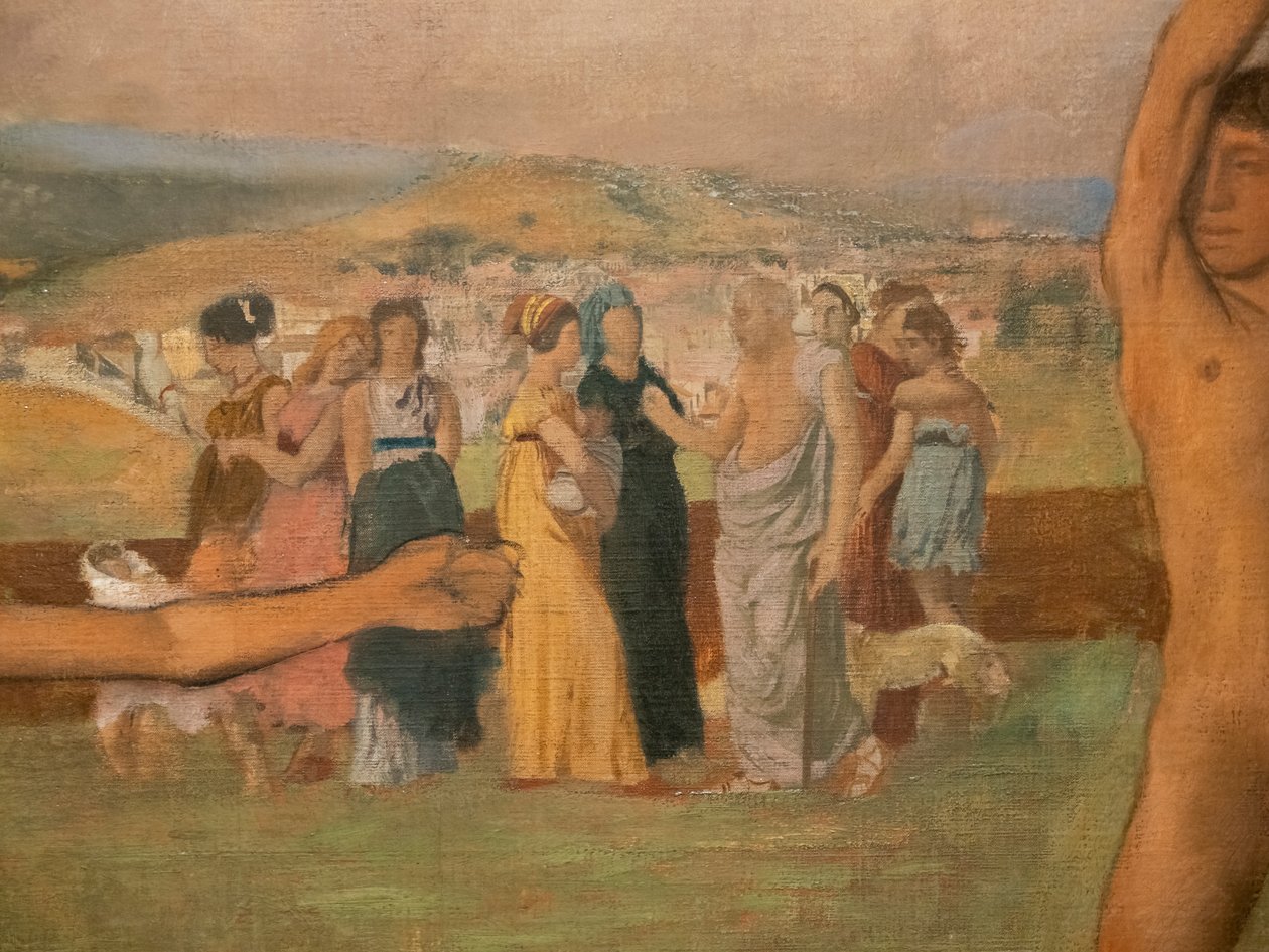 激怒男孩的斯巴达小女孩（细节）。 1860-1862 年左右，1880 年之前恢复。布面油画 作者 埃德加·德加