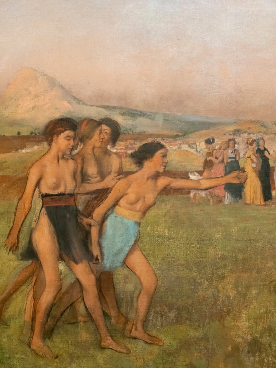 Petites nenes espartanes provocant nois (detall). Cap al 1860-1862, reprès abans del 1880. Oli sobre tela 作者 埃德加·德加