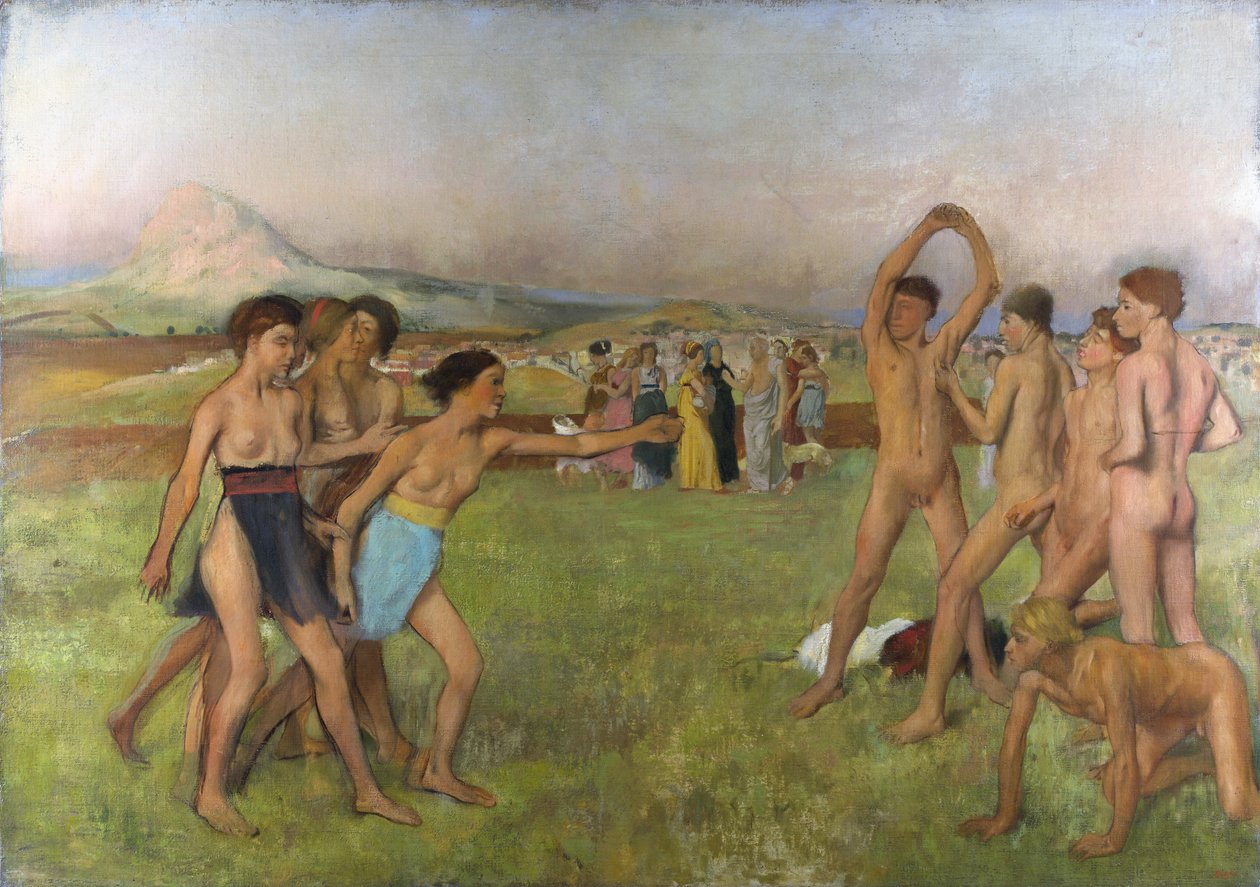 挑衅男孩的斯巴达小女孩。 1860-1862 年左右，布面油画 作者 埃德加·德加
