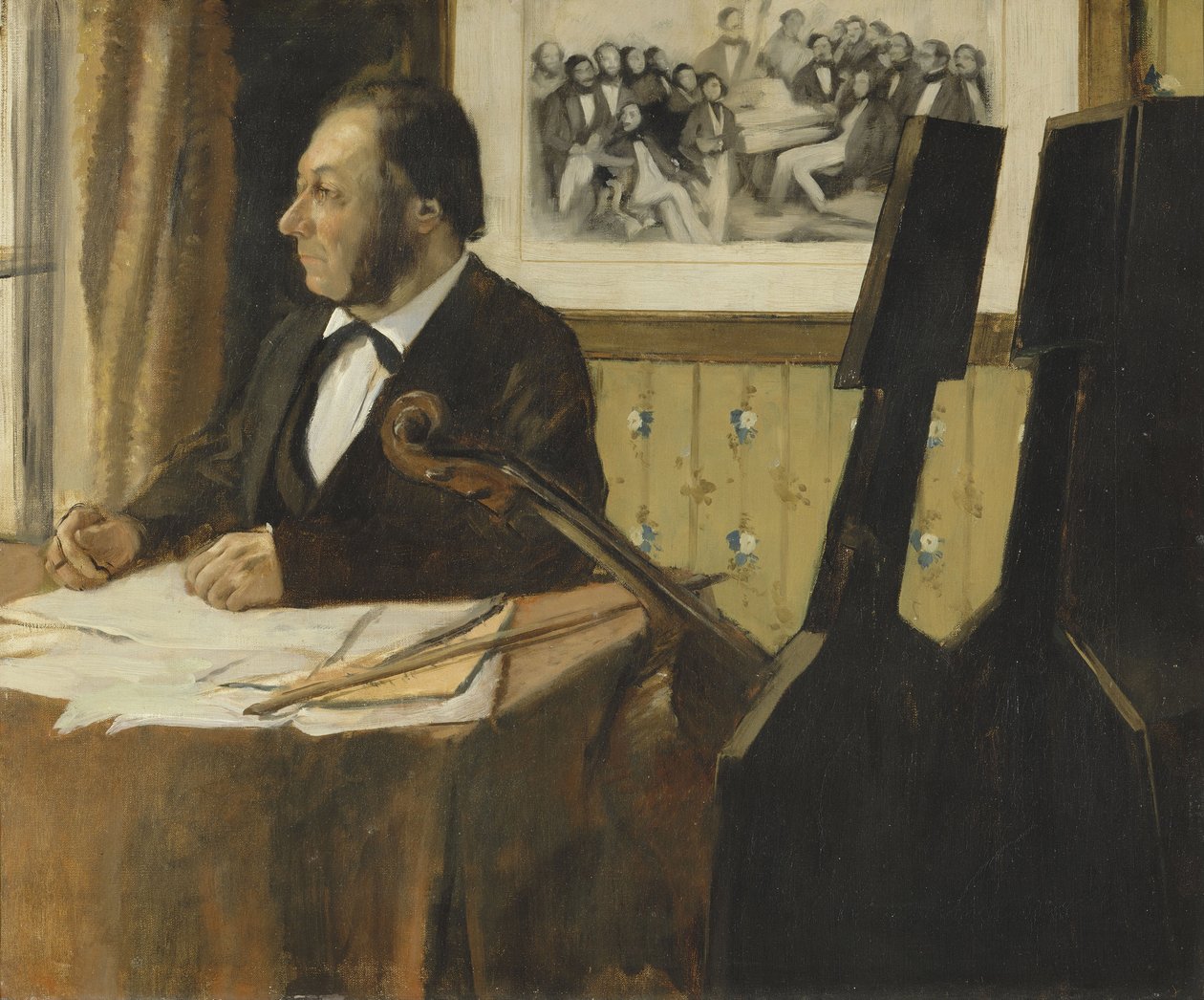 路易斯·玛丽·皮莱特（Louis-Marie Pilet），巴黎歌剧院乐团的大提琴手，1868-1869年 作者 埃德加·德加
