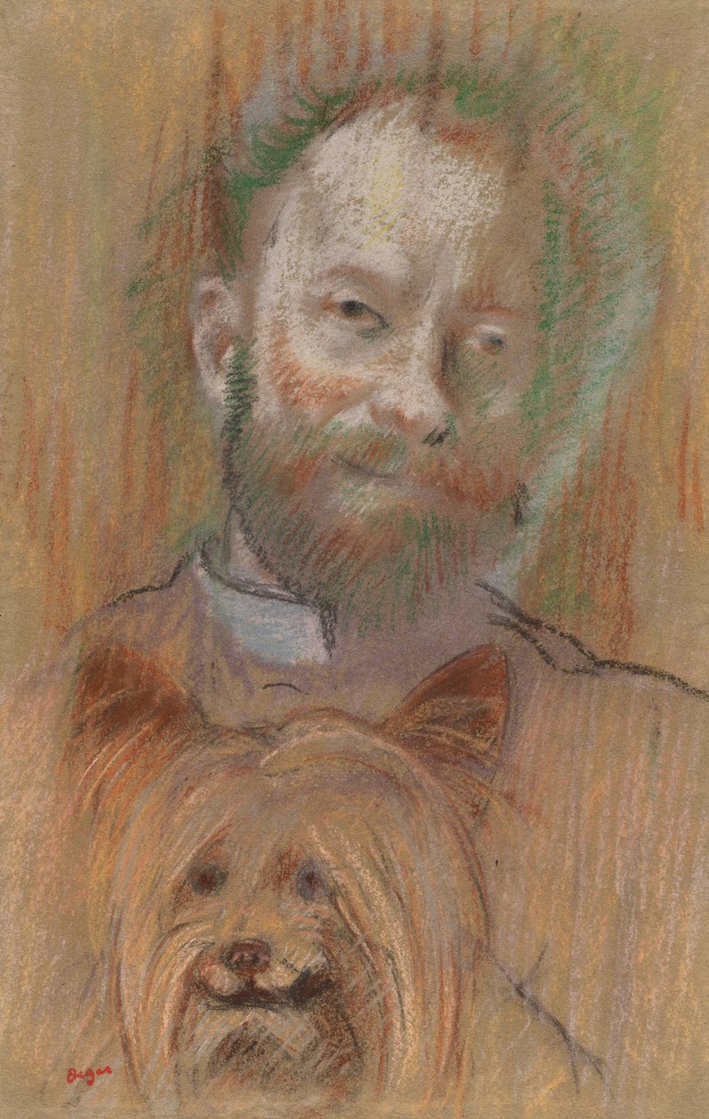 Ludovic Lepic抱着他的狗，1889年。 作者 埃德加·德加