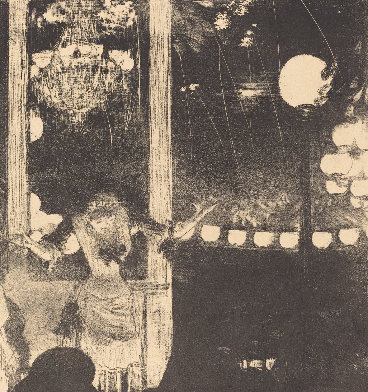 Mademoiselle Becat在Cafe des Ambassadeurs，1877年（印度纸上的石版画） 作者 埃德加·德加