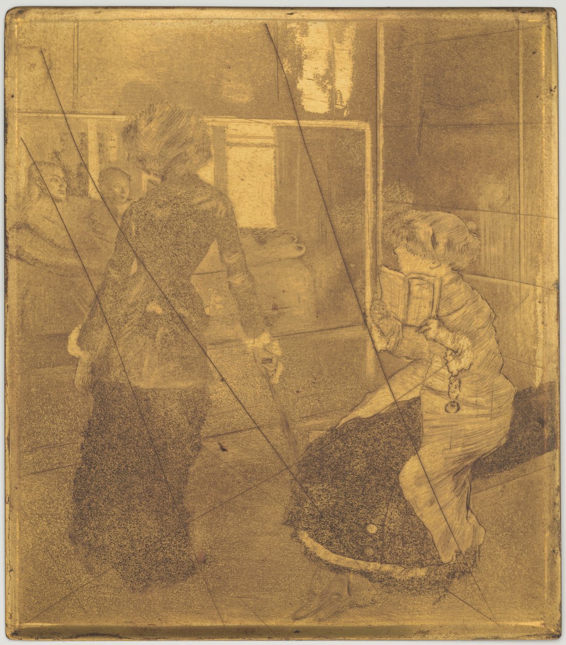 玛丽-卡萨特在卢浮宫：伊特鲁里亚画廊[铜版画］ 作者 埃德加·德加