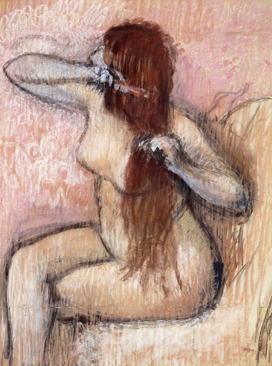裸体坐着的女人，安排她的头发；裸体女人坐着，梳理头发，约1887-1890年 作者 埃德加·德加