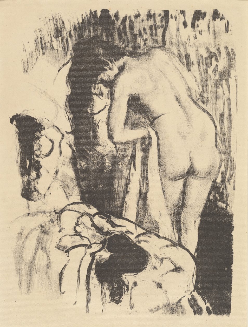 站立的裸体女人，擦干自己的身体 女性，站立，上厕所，约1890年。 作者 埃德加·德加