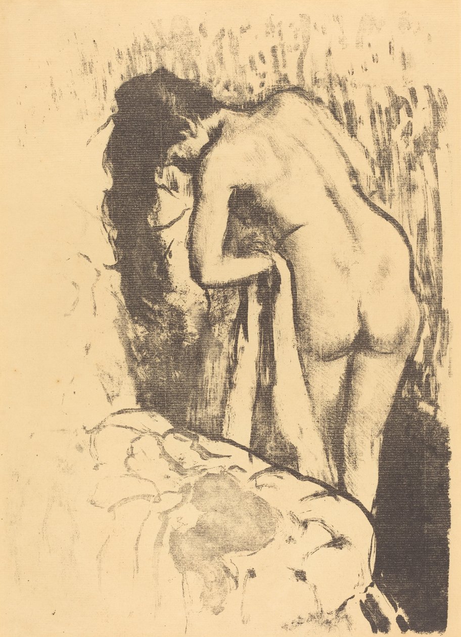 站立的裸体女人，擦干自己的身体 女性，站立，上厕所，约1890年。 作者 埃德加·德加