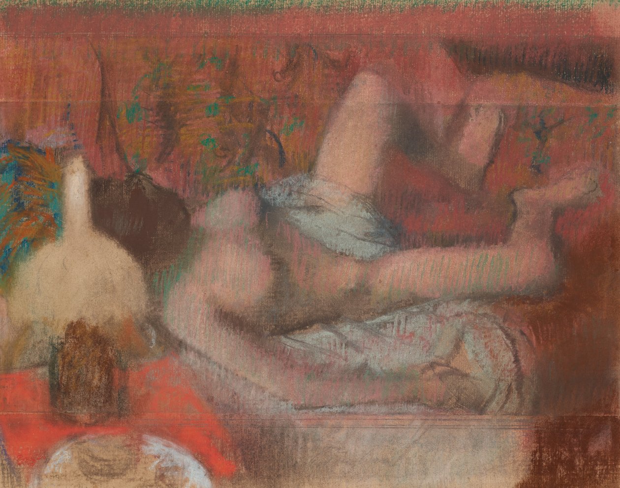 卧姿裸女，约 1888-90 年（纸上单版画外涂粉彩） 作者 埃德加·德加