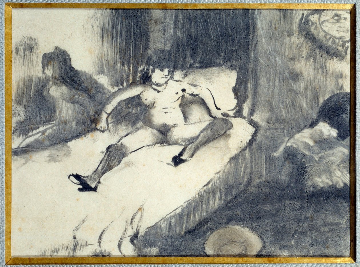 在床上休息一个妓女在妓院的床上休息。埃德加·德加斯（Edgar Degas）绘画 作者 埃德加·德加