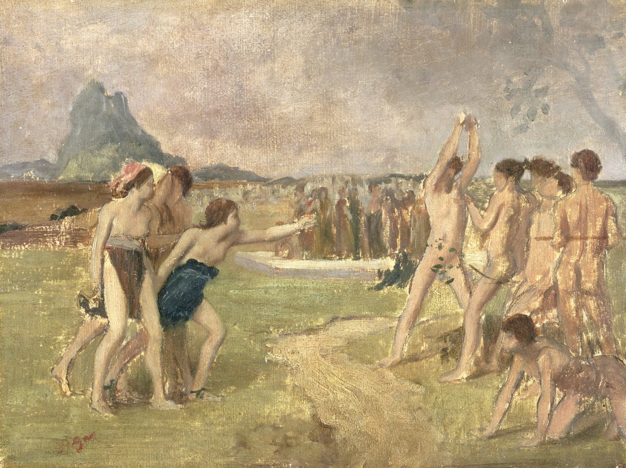 研究年轻的斯巴达人锻炼，c.1860-61（纸上油画）（见3354） 作者 埃德加·德加