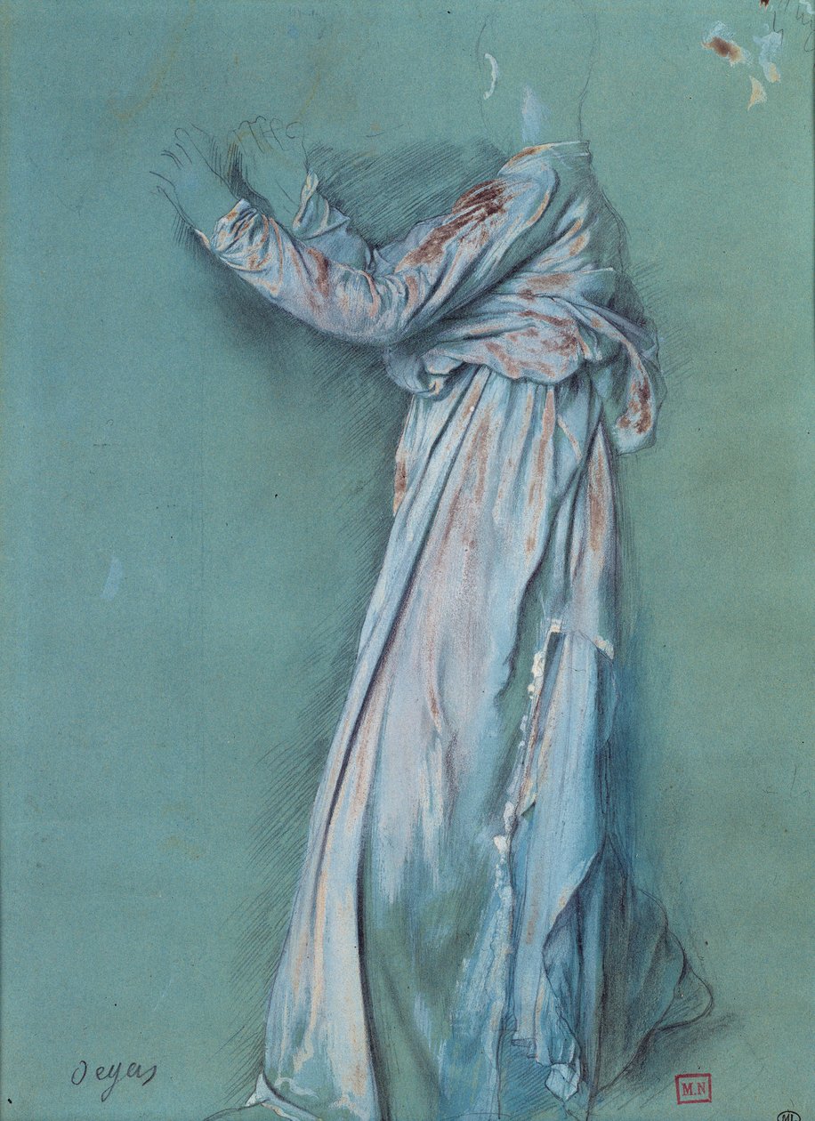 研究“Semiramis”（约 1860 - 62 年）的女性窗帘。 埃德加·德加 (1834-1917) 的绘画 作者 埃德加·德加