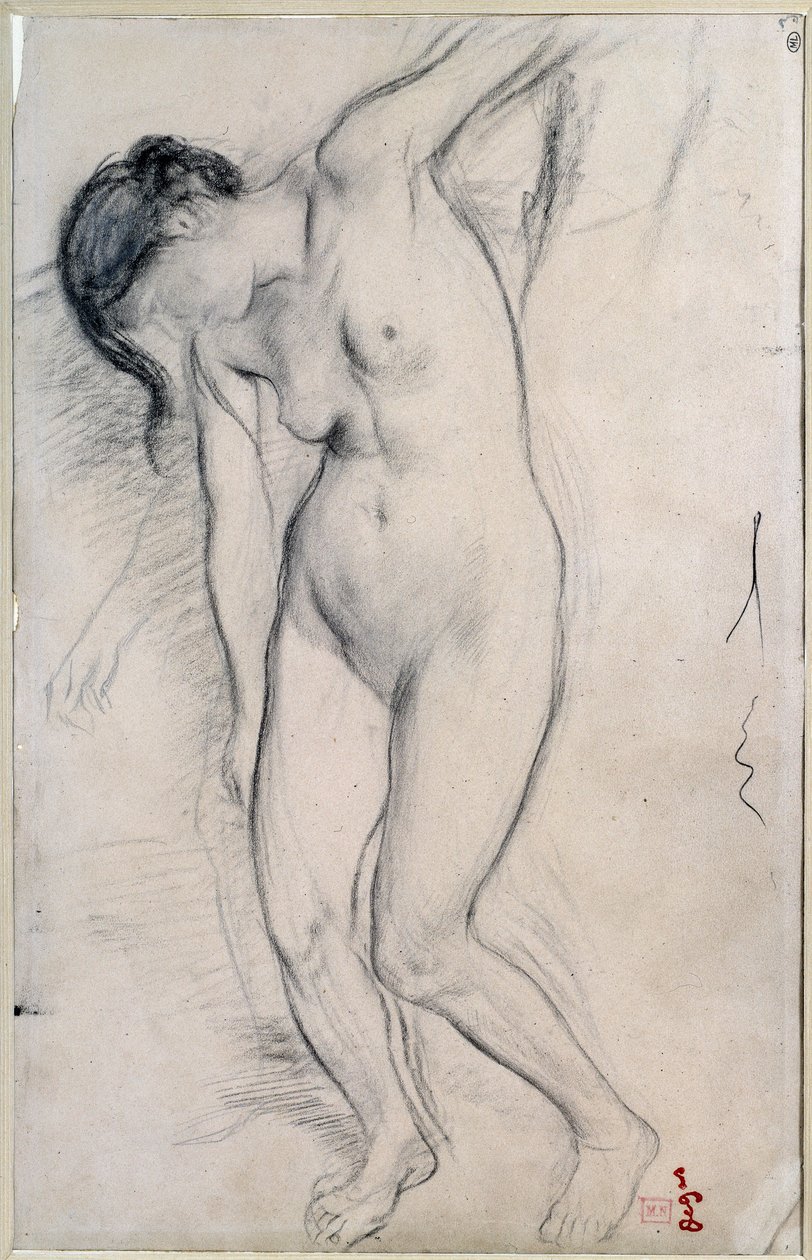 裸体女人站立的研究，用于 "中世纪的恐惧场景"。埃德加-德加（1834-1917）绘制，约1863-1865）。尺寸：0.35 X 0.22米。巴黎，奥赛博物馆 作者 埃德加·德加