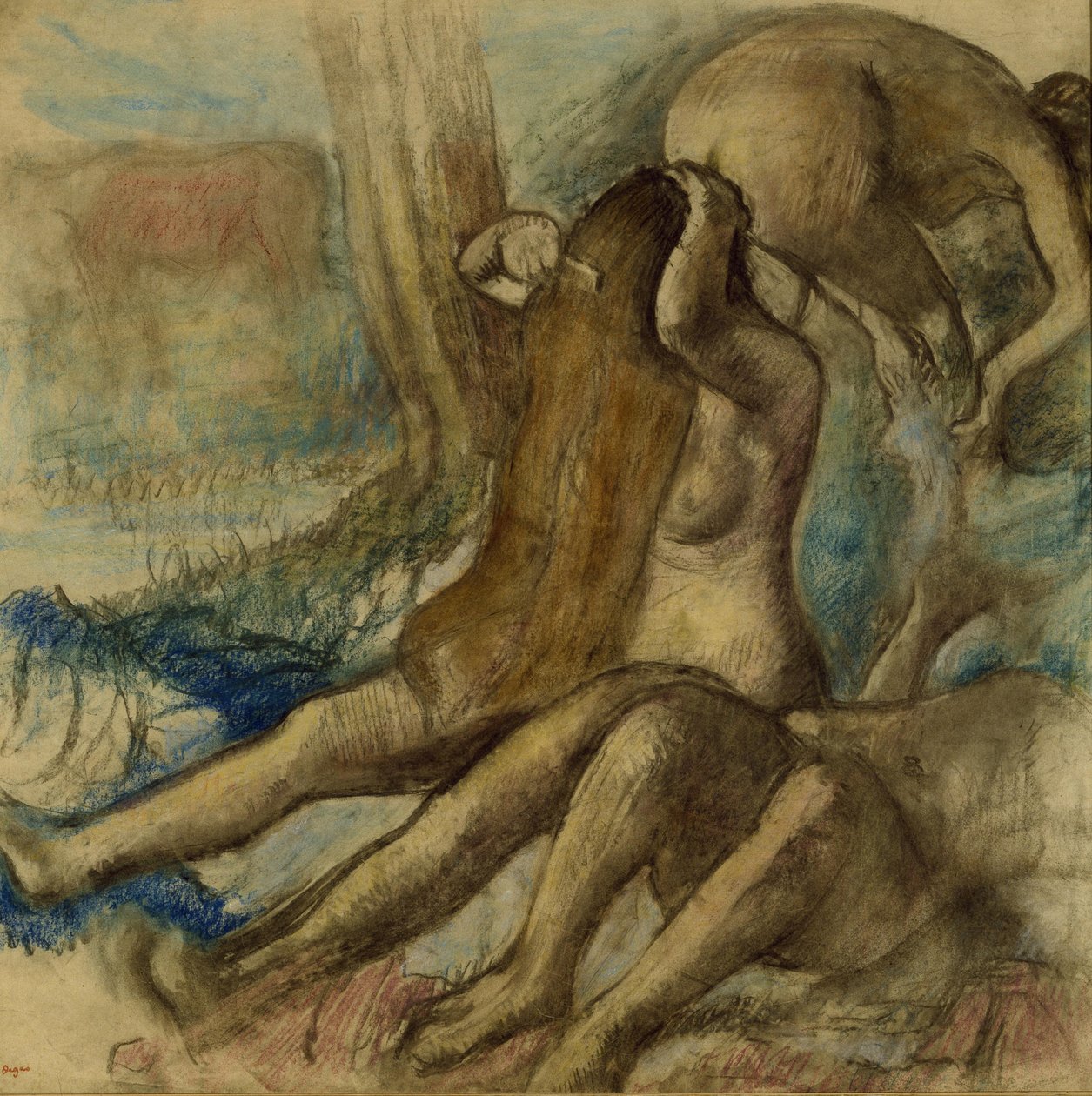 The Bathers，约1890-1895年（描图纸上的粉彩和木炭） 作者 埃德加·德加