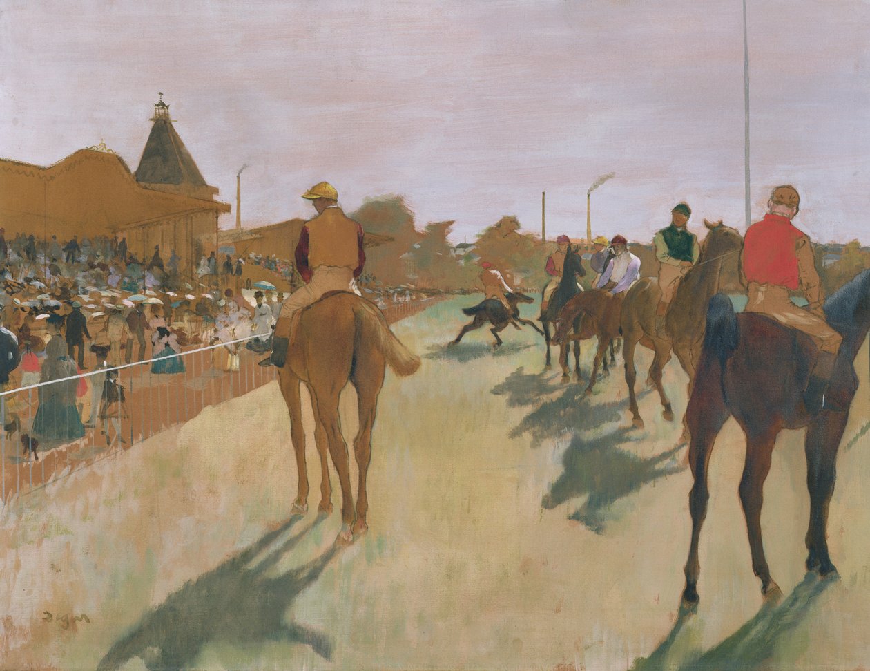 游行，或在看台前面的赛马，c.1866-68（纸上油） 作者 埃德加·德加