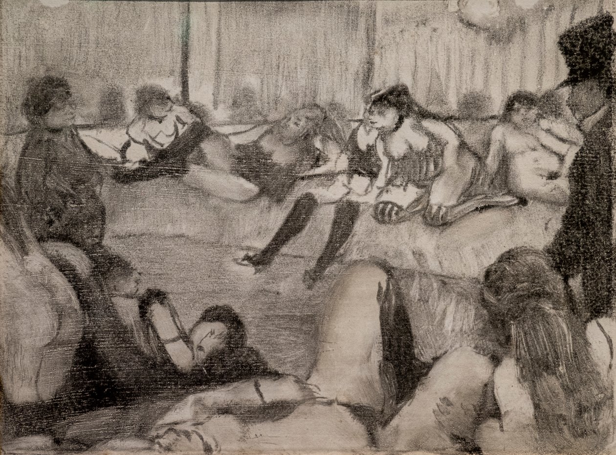 沙龙》。1879.单幅画有黑色墨水，粉彩增强。 作者 埃德加·德加