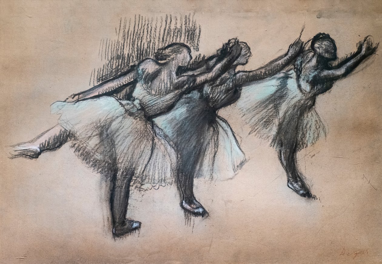 Three dancers. 1895-1900. Charcoal and pastel on tracing paper. 作者 埃德加·德加