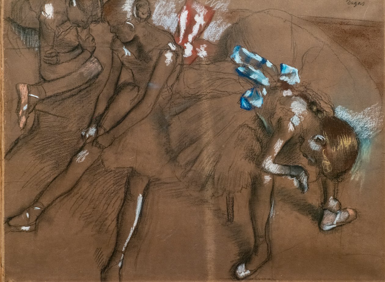 三个舞者。大约1880年。纸上木炭和粉笔画 作者 埃德加·德加