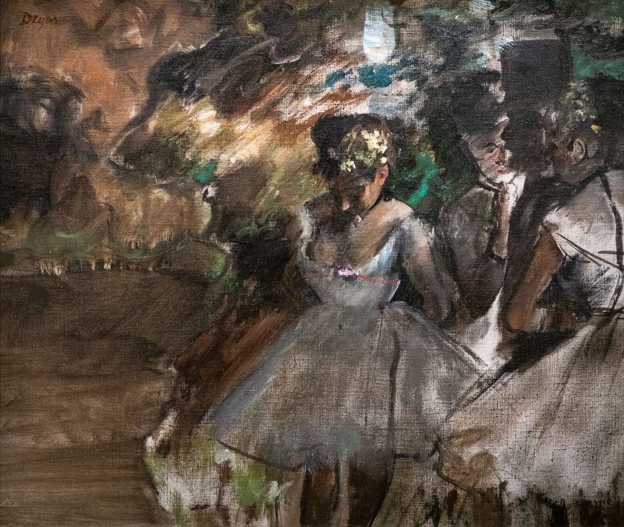 Three dancers behind the scenes. 1880-1885. Oil on canvas. 作者 埃德加·德加