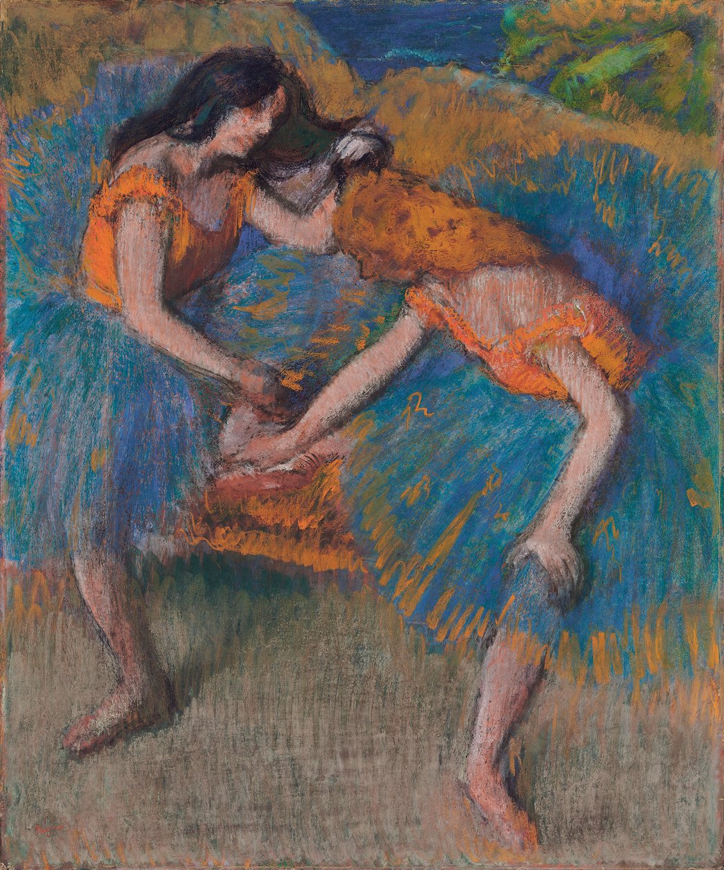 两位带有黄色胸花的舞者，约1902年 作者 埃德加·德加
