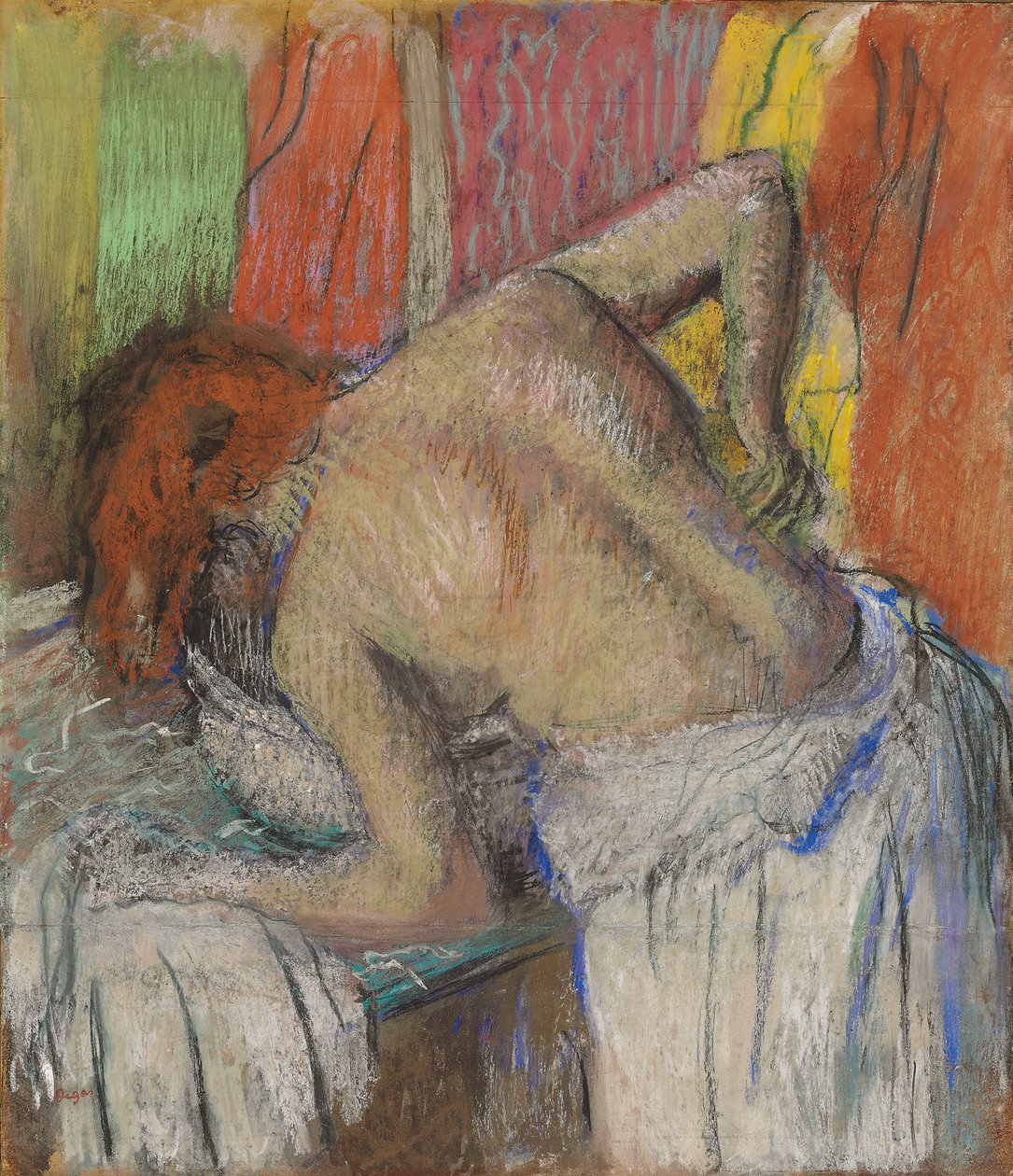 女人洗她的背部； Femme s“ epongeant le dos，c.1895 作者 埃德加·德加