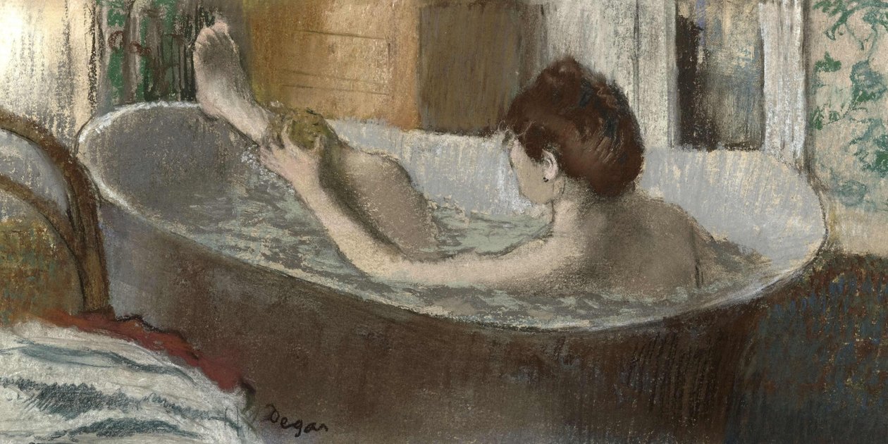 1883-1884年，她在浴中的女人，她的腿湿了 作者 埃德加·德加