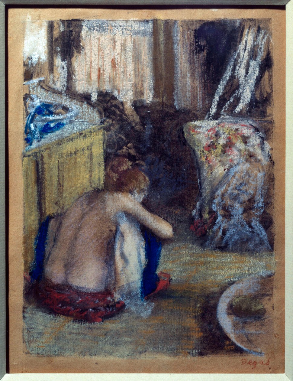 Woman squatting Pastel on monotype by Edgar Degas (1834-1917) 1877 Sun. 0,18x0,14 m Paris, musee d