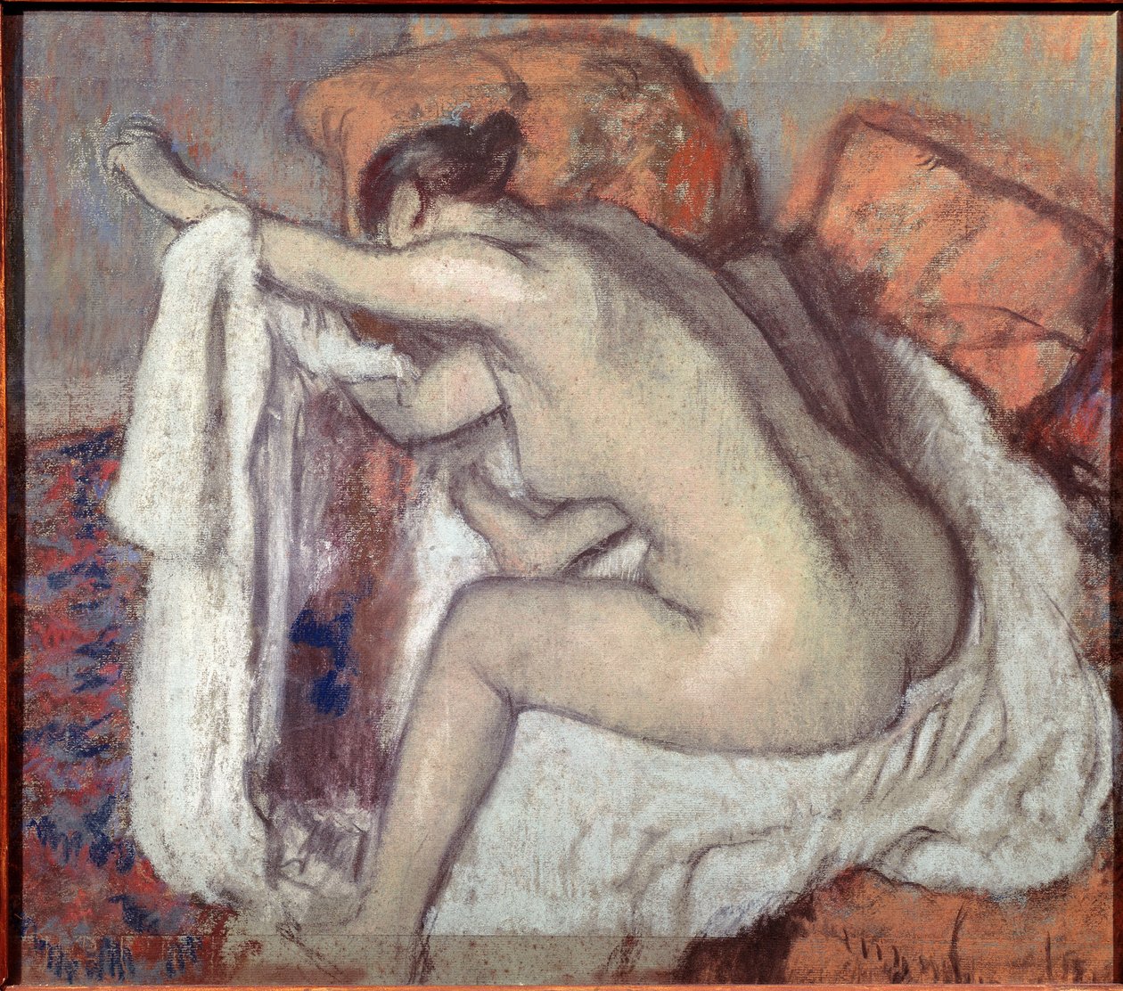 女人擦她的手臂。 埃德加·德加 (1834-1917) 的绘画。 粉彩。 巴西圣保罗艺术博物馆 作者 埃德加·德加
