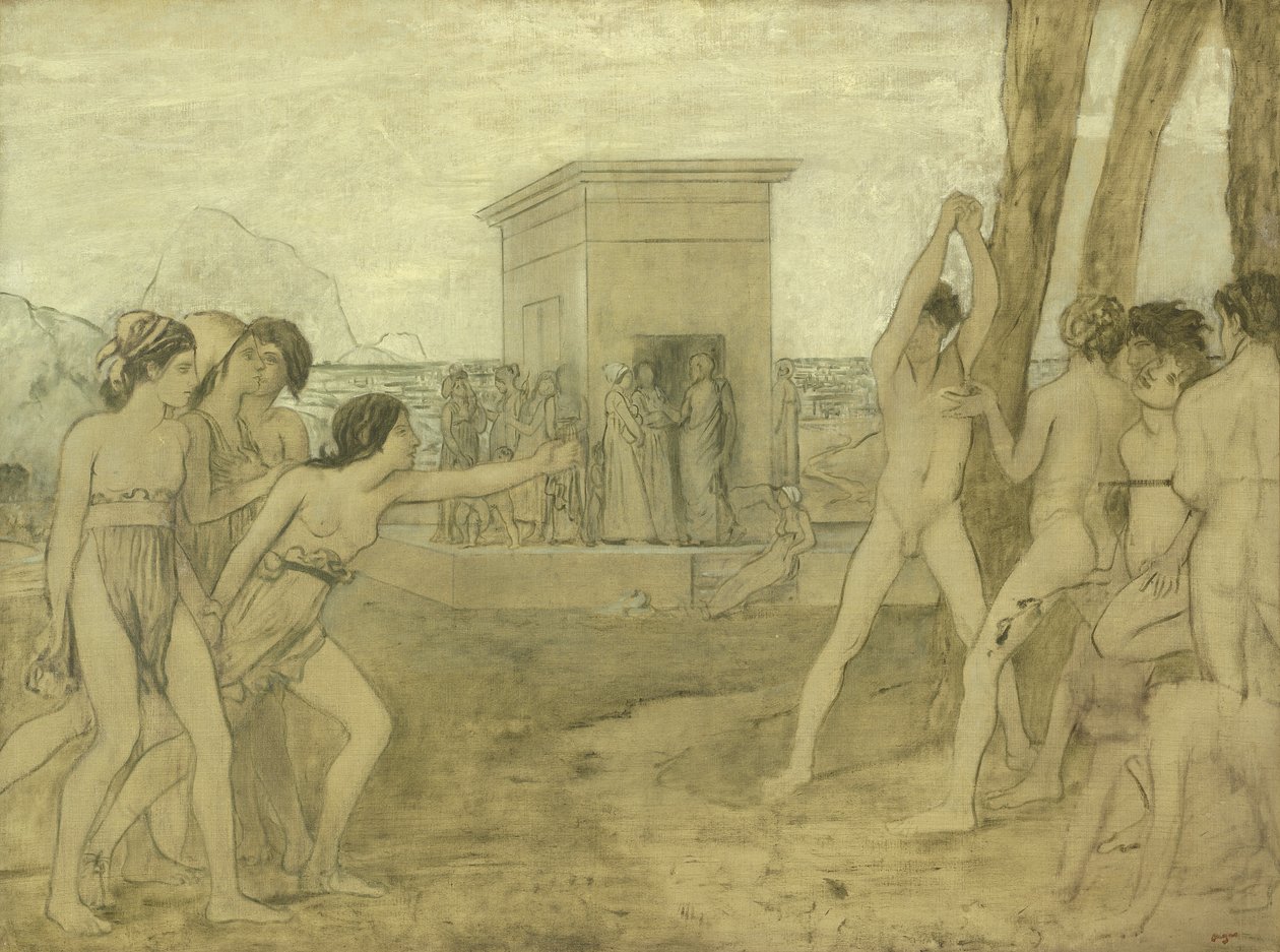年轻的斯巴达女孩挑战男孩，约1860年 作者 埃德加·德加