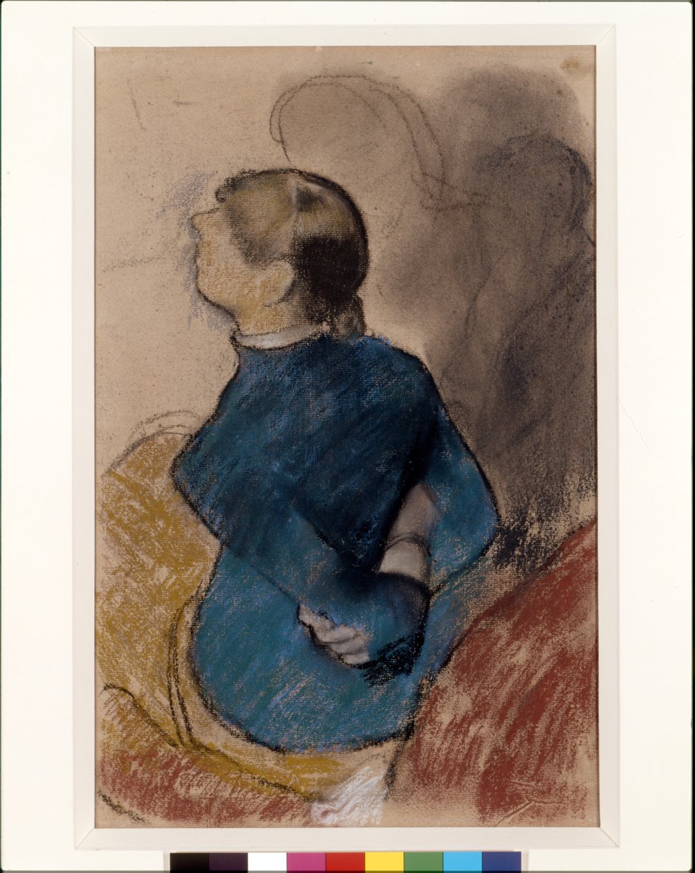 Young Woman In Blue (pastel over charcoal on buff paper) 作者 埃德加·德加